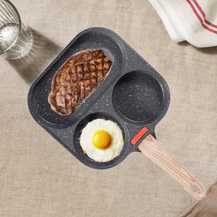 Crofta Breakfast Frying Pan Egg Cooker Pan Egg Steak Pot for Frying Cooking Burger wood handle