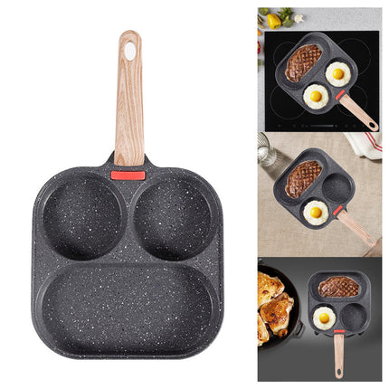 Crofta Breakfast Frying Pan Egg Cooker Pan Egg Steak Pot for Frying Cooking Burger wood handle