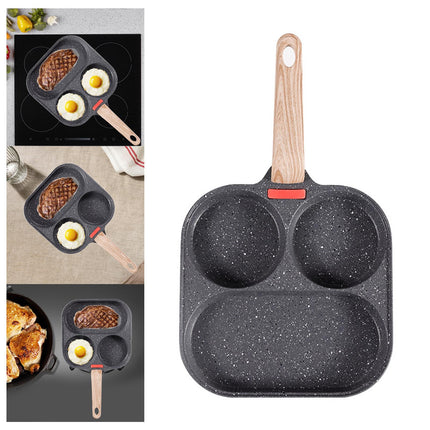 Crofta Breakfast Frying Pan Egg Cooker Pan Egg Steak Pot for Frying Cooking Burger wood handle