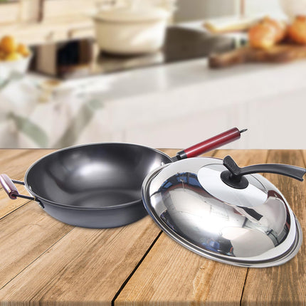 Crofta Household Wok Pan with Cover Non Stick pan to Clean for Induction, Gas 30cm