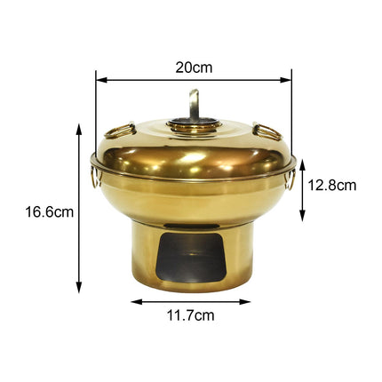 Crofta Chinese Small Hot Pot Stainless Steel Hot Pot for Restaurant Countertop Aureate 20cm