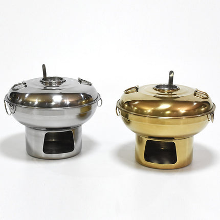 Crofta Chinese Small Hot Pot Stainless Steel Hot Pot for Restaurant Countertop Aureate 20cm