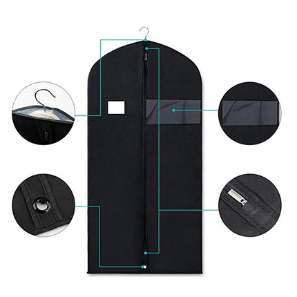 Crofta Hanging Garment Bags Dress Bag Dustproof Bag Men Suits Cover for suits Shirts Black 110cm