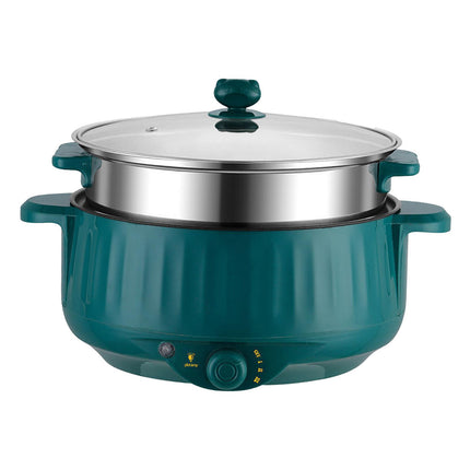 Crofta Electric Cooking Pot Nonstick Portable Electric Skillet for Pasta Eggs Green  with Steamer