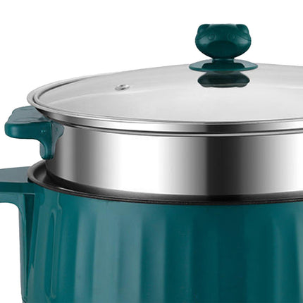 Crofta Electric Cooking Pot Nonstick Portable Electric Skillet for Pasta Eggs Green  with Steamer