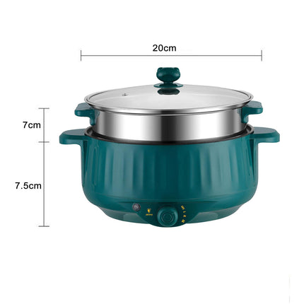 Crofta Electric Cooking Pot Nonstick Portable Electric Skillet for Pasta Eggs Green  with Steamer