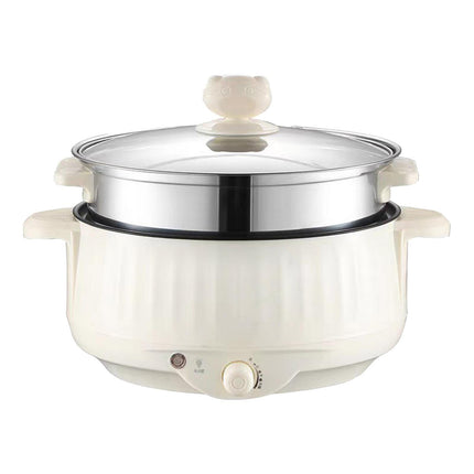 Crofta Electric Cooking Pot Nonstick Portable Electric Skillet for Pasta Eggs Beige with Steamer