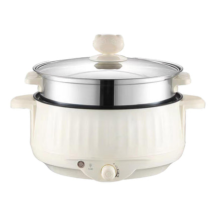 Crofta Electric Cooking Pot Nonstick Portable Electric Skillet for Pasta Eggs Beige with Steamer