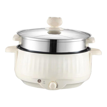 Crofta Electric Cooking Pot Nonstick Portable Electric Skillet for Pasta Eggs Beige with Steamer