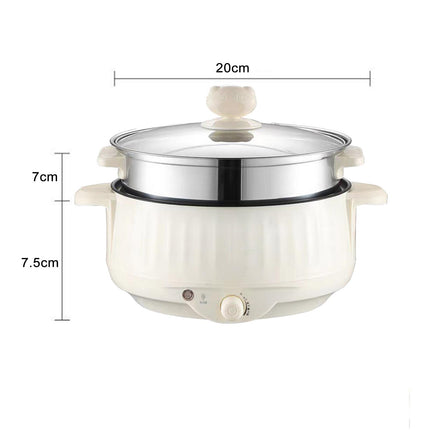 Crofta Electric Cooking Pot Nonstick Portable Electric Skillet for Pasta Eggs Beige with Steamer