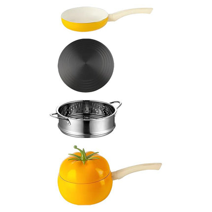 Soup Porridge Pot Cute Fruits Shape Kitchen Cookware with Lid 16cm Noodle Pot yellow set