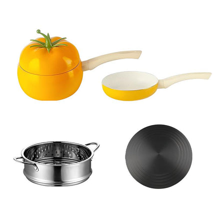 Soup Porridge Pot Cute Fruits Shape Kitchen Cookware with Lid 16cm Noodle Pot yellow set