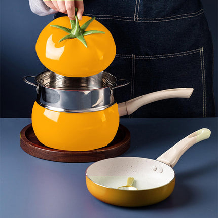 Soup Porridge Pot Cute Fruits Shape Kitchen Cookware with Lid 16cm Noodle Pot yellow set