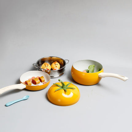 Soup Porridge Pot Cute Fruits Shape Kitchen Cookware with Lid 16cm Noodle Pot yellow set