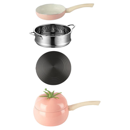 Soup Porridge Pot Cute Fruits Shape Kitchen Cookware with Lid 16cm Noodle Pot pink set