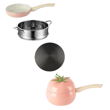 Soup Porridge Pot Cute Fruits Shape Kitchen Cookware with Lid 16cm Noodle Pot pink set