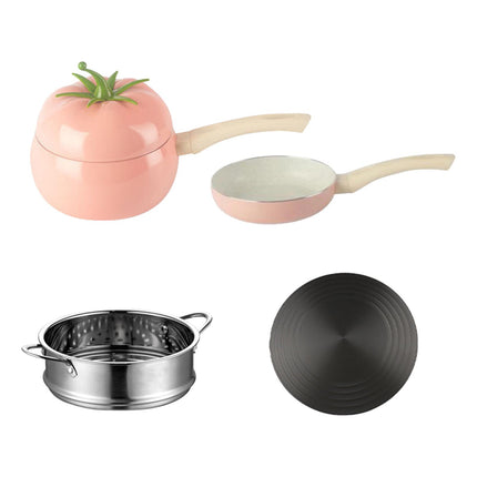 Soup Porridge Pot Cute Fruits Shape Kitchen Cookware with Lid 16cm Noodle Pot pink set