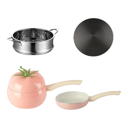 Soup Porridge Pot Cute Fruits Shape Kitchen Cookware with Lid 16cm Noodle Pot pink set