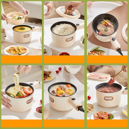 Electric Cooker 1.6L 2 Gear Electric Skillet for Oatmeal Dumpling Ramen Beige