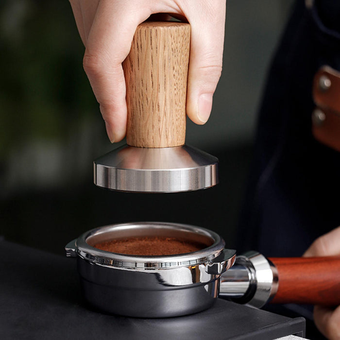 Stainless Steel Coffee Tamper Wooden Handle for Espresso Machine Bar Camping 53mm