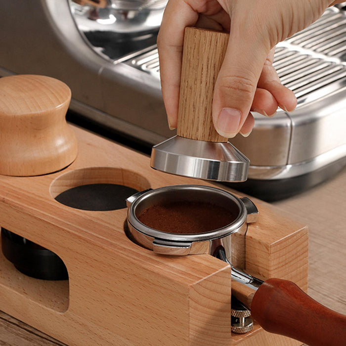 Stainless Steel Coffee Tamper Wooden Handle for Espresso Machine Bar Camping 53mm