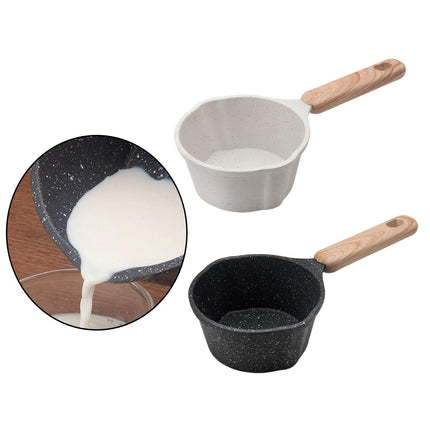 Milk Pan Flat Wooden Handle 280ml Non Stick for Camping Stoves Top Gas Stoves