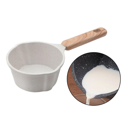 Milk Pan Flat Wooden Handle 280ml Non Stick for Camping Stoves Top Gas Stoves