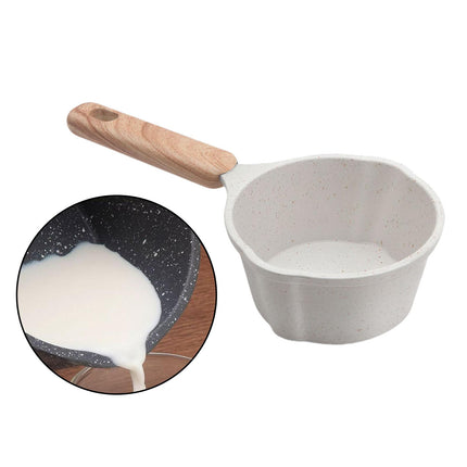 Milk Pan Flat Wooden Handle 280ml Non Stick for Camping Stoves Top Gas Stoves