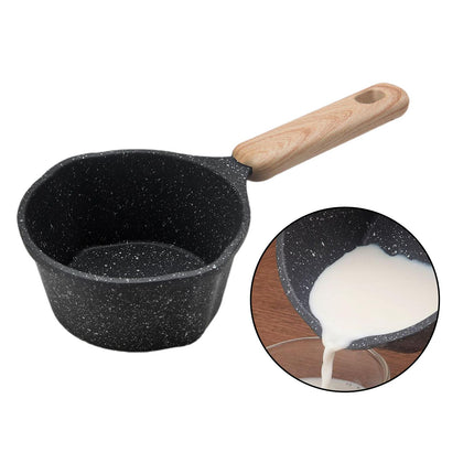 Milk Pan Flat Wooden Handle 280ml Non Stick for Camping Stoves Top Gas Stoves