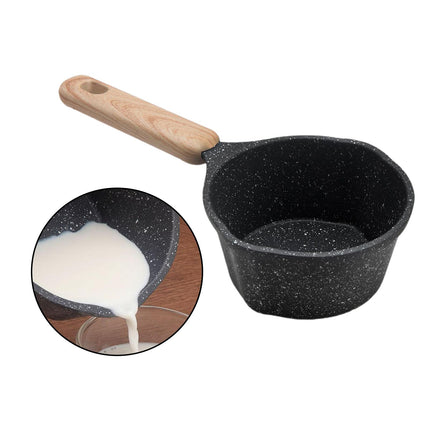 Milk Pan Flat Wooden Handle 280ml Non Stick for Camping Stoves Top Gas Stoves