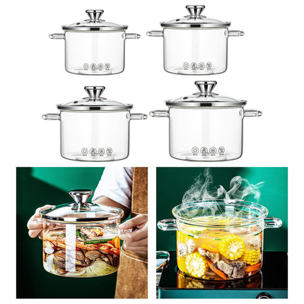 High Borosilicate Heat Resistant Glass Pasta Instant Noodle Pot Pan for Soup 1.3L