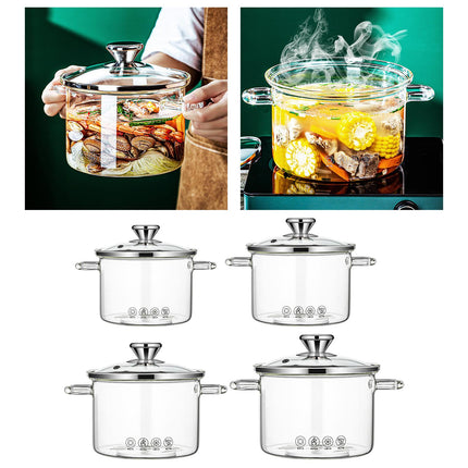 High Borosilicate Heat Resistant Glass Pasta Instant Noodle Pot Pan for Soup 1.3L