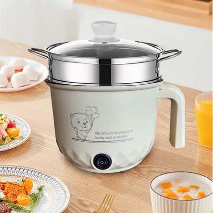 Electric Hot Pot Household Portable Travel Cooker for Noodles Ramen Porridge Khaki with Steamer