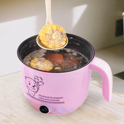 Electric Hot Pot Nonstick 1.8L Kitchen Cooking Appliances for Eggs Fry Ramen Pink