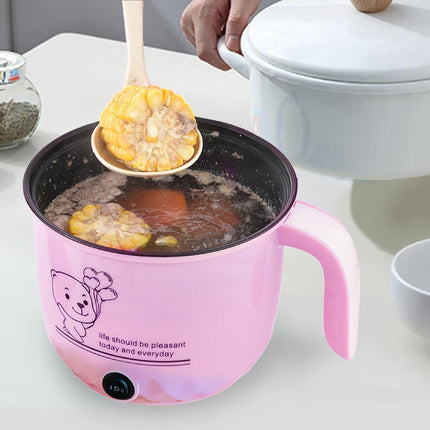 Electric Hot Pot Nonstick 1.8L Kitchen Cooking Appliances for Eggs Fry Ramen Pink