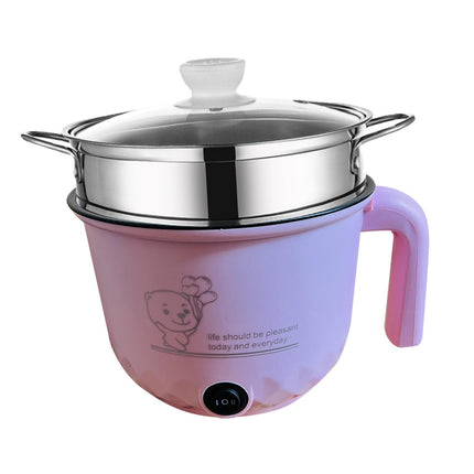 Electric Hot Pot Nonstick 1.8L Kitchen Cooking Appliances for Eggs Fry Ramen with steamer Pink