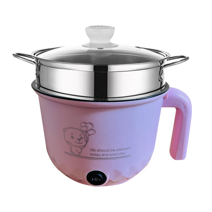 Electric Hot Pot Nonstick 1.8L Kitchen Cooking Appliances for Eggs Fry Ramen with steamer Pink