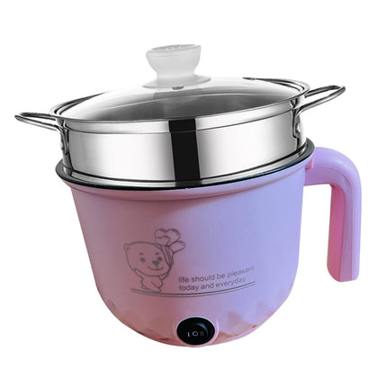 Electric Hot Pot Nonstick 1.8L Kitchen Cooking Appliances for Eggs Fry Ramen with steamer Pink