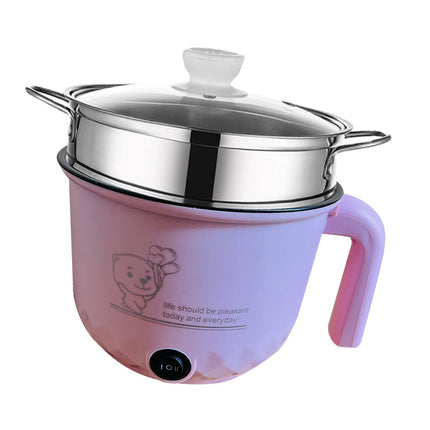 Electric Hot Pot Nonstick 1.8L Kitchen Cooking Appliances for Eggs Fry Ramen with steamer Pink