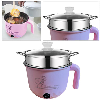 Electric Hot Pot Nonstick 1.8L Kitchen Cooking Appliances for Eggs Fry Ramen with steamer Pink