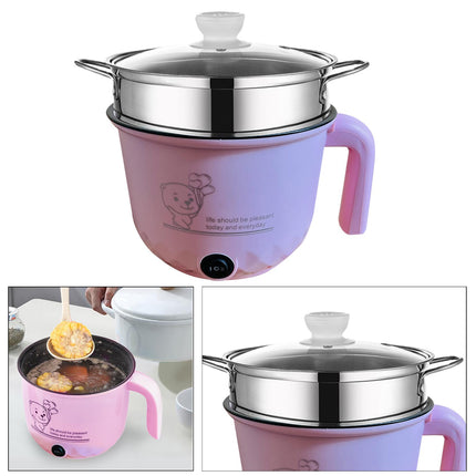 Electric Hot Pot Nonstick 1.8L Kitchen Cooking Appliances for Eggs Fry Ramen with steamer Pink