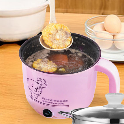 Electric Hot Pot Nonstick 1.8L Kitchen Cooking Appliances for Eggs Fry Ramen with steamer Pink