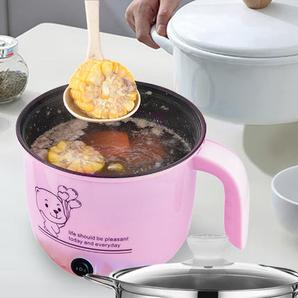 Electric Hot Pot Nonstick 1.8L Kitchen Cooking Appliances for Eggs Fry Ramen with steamer Pink