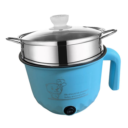 Electric Hot Pot Nonstick 1.8L Kitchen Cooking Appliances for Eggs Fry Ramen with steamer Blue