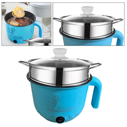 Electric Hot Pot Nonstick 1.8L Kitchen Cooking Appliances for Eggs Fry Ramen with steamer Blue