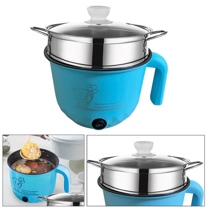 Electric Hot Pot Nonstick 1.8L Kitchen Cooking Appliances for Eggs Fry Ramen with steamer Blue