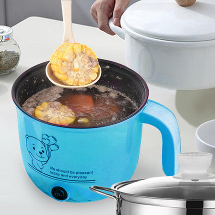 Electric Hot Pot Nonstick 1.8L Kitchen Cooking Appliances for Eggs Fry Ramen with steamer Blue