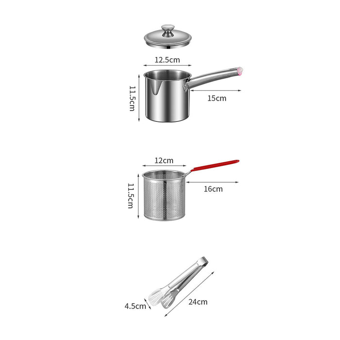 Stainless Steel Deep Fryer Pot Small Deep Fryer Pot for Picnic Frying Baking With Tongs 1.2L