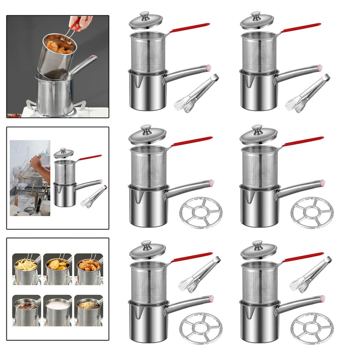 Stainless Steel Deep Fryer Pot Small Deep Fryer Pot for Picnic Frying Baking With Tongs 1.2L