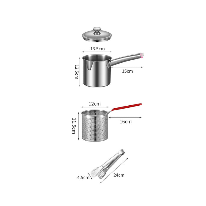 Stainless Steel Deep Fryer Pot Small Deep Fryer Pot for Picnic Frying Baking With Tongs 1.8L